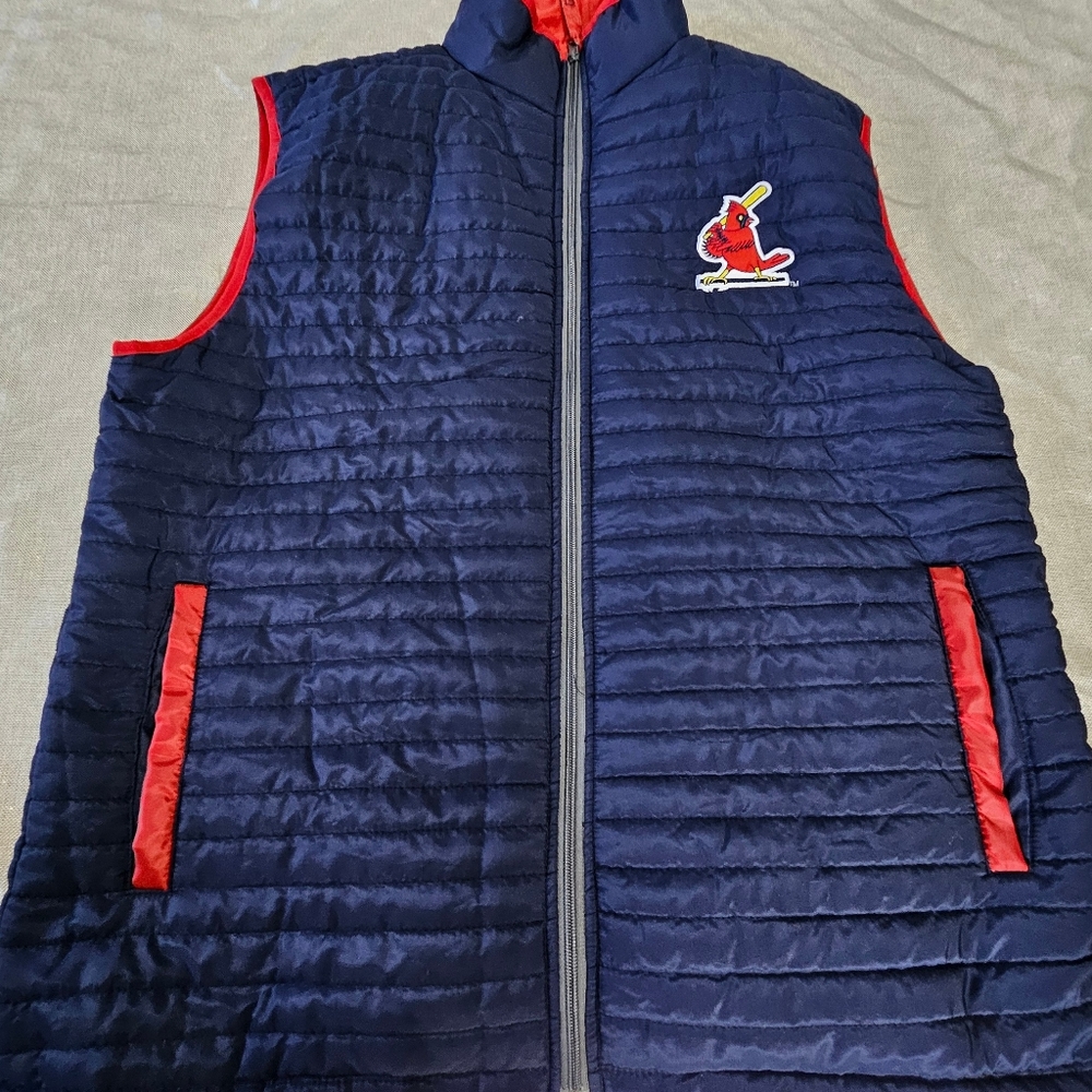 St. Louis CARDINALS Mens XL Full Zip Quilted Puffer Vest Blue Bayer Unisex XL